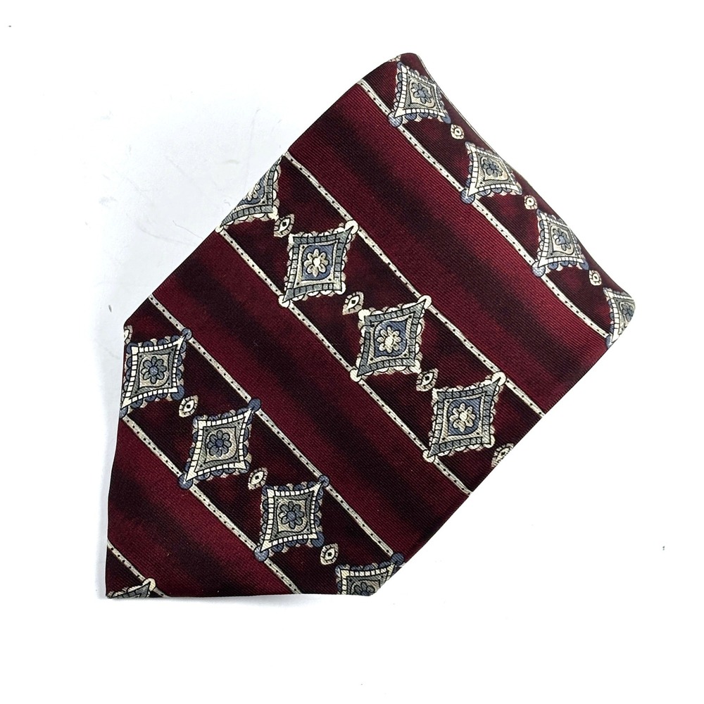 Henry Grethel Necktie Mens Burgundy Italian Silk Geometric Stripe Dark Academia